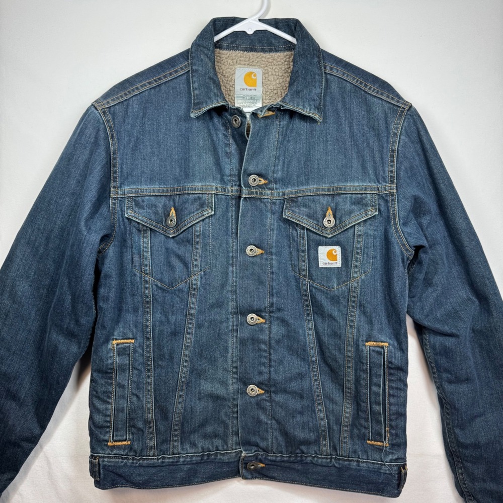 Carhartt Mens J292 ABL Sherpa Lined Denim Trucker Jacket Blue Small Regular